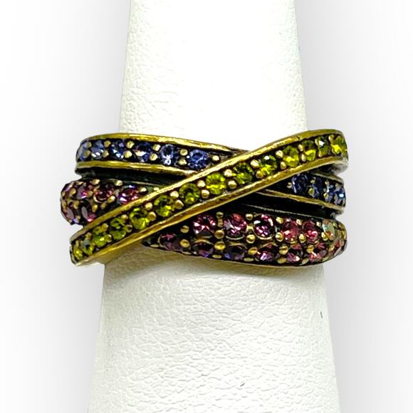 Heidi Daus Ring Vintage Classic Kiss Pink Purple Green Pave Crystal Encrusted - Picture 7 of 8